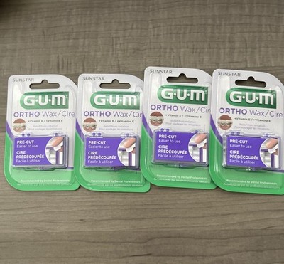 GUM Ortho Wax Pre-Cut + Vitamin E   Braces Relief   4 Packs   New Sealed
