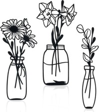 3 Pieces Black Metal Flowers Wall Decor Metal Wall Art Metal Minimalist Wall ...