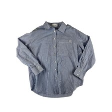 Calvin Klein Men's Dress Shirt Medium Blue White Striped Long Sleeve Cotton