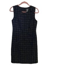 Ann Taylor Size 4 black lined sleeveless career dress faux button side