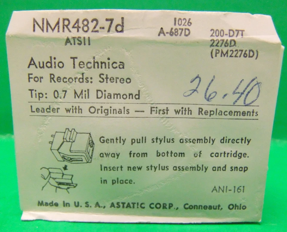 Astatic Turntable Needle For Shure NMR Series NMR 482-7d ATS11, New In Package - Image 2 of 2