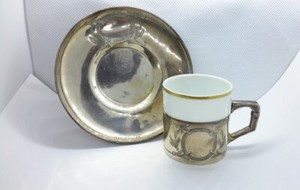 ESPRESSO DEMITASSE CUP & SAUCER. Germany .935 Sterling Silver Set