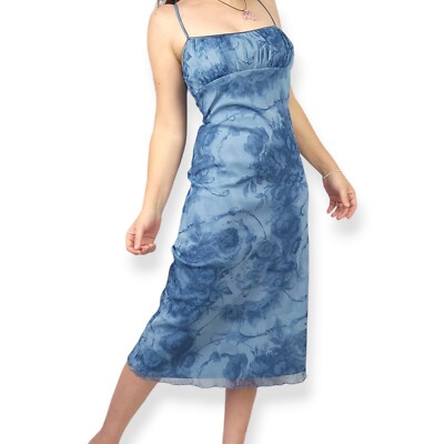 Vintage CUE Blue Dress Ladies 8 sheer Micro mesh Cherub Angel Renaissance  Roses | eBay Australia