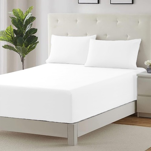 Cotton Bed Linen Fitted Sheets Duvet Cover White Hotel Bedding Set Double & King - Picture 22 of 60