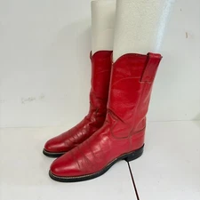Vtg Justin Cowgirl Roper Boots Womens Sz 5.5 B Red Western L3055 Roper USA Made