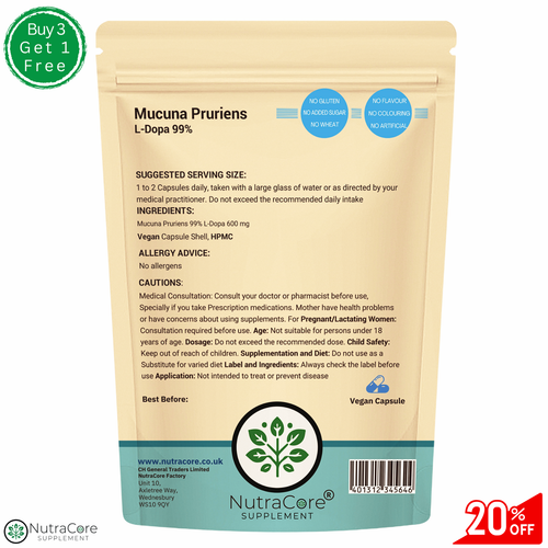 Mucuna Pruriens Pillole 600mg- (99% L-DOPA) - Naturale,Forte,Vegani Integratori - Foto 4 di 12