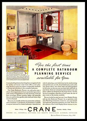 1938 Crane Complete Bathroom Planning South Michigan Ave. Chicago Color Print Ad