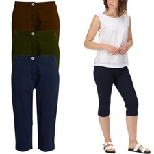 Women's Ladies Cropped Three Quarter Capri Trouser Pants Holiday Cotton Elastane