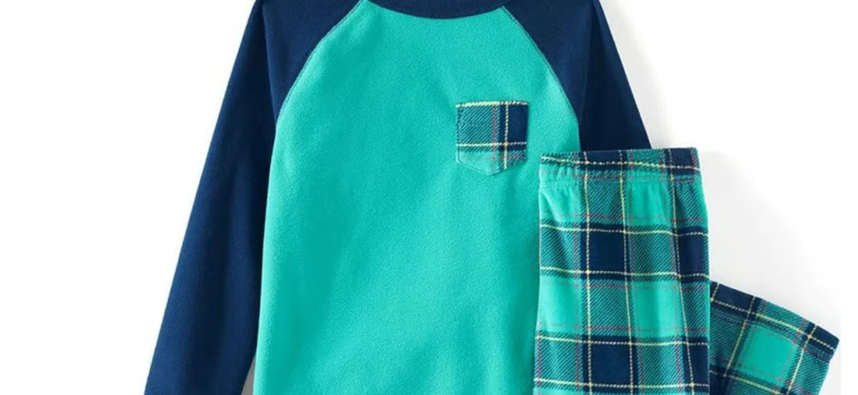 PIJAMA DE INVIERNO LANDS END POLAR verde azul a cuadros juego de 2 piezas nuevo -Elige la talla Foto 3 de 3