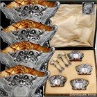 Fabulous French Sterling Silver 18k Gold 4 Salt Cellars, Spoons, Original Box