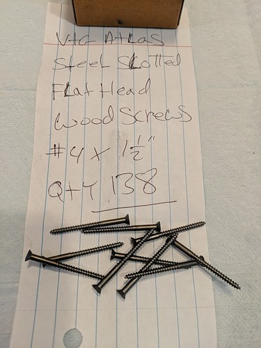 Vintage Atlas Wood Screws #4 - 1 1/2" Flat Head Steel- Qty: 138 - Picture 2 of 3