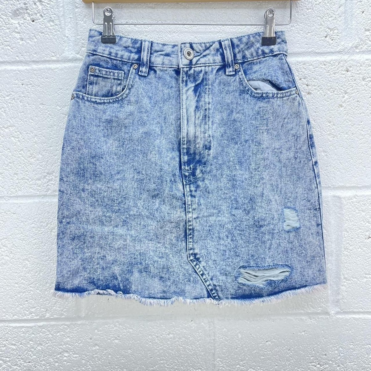 HOT Boohoo Denim Mini Skirt Distressed BOOHOO BLUE DENIM