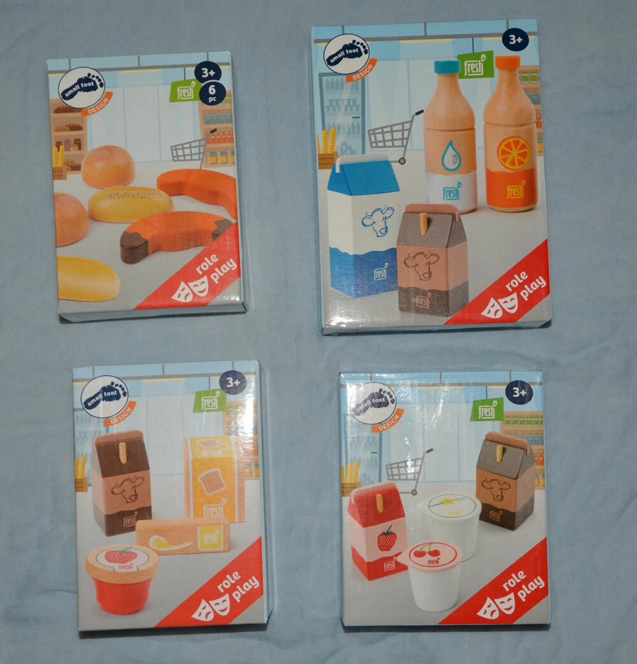 LEGLER SMAL FOOT DESIGN Kaufladen,Küchenzubehör Set: Frühstück,Milch, Getränke, Süsses, Holz wählbar