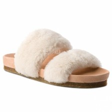 Tory Burch Sheldon Shearling Two Band Slide in Natural 328, Sz 9, NIB 