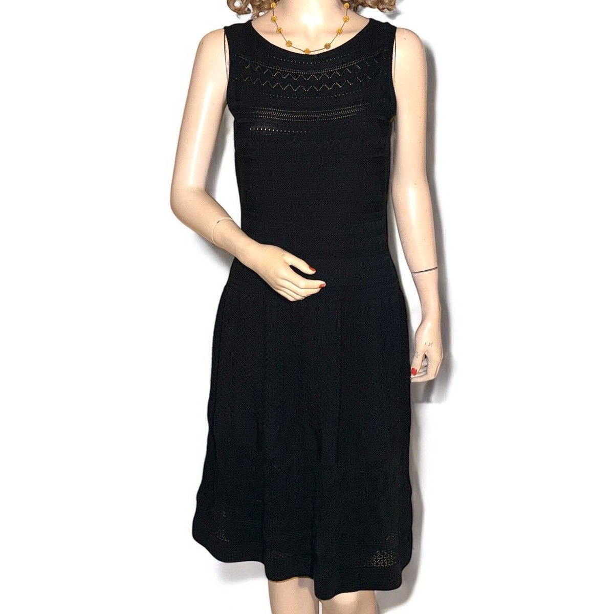 NWT Ralph Lauren Black Pointelle Knit Sweater Knit Dress Little Black Dress  Sz M | eBay