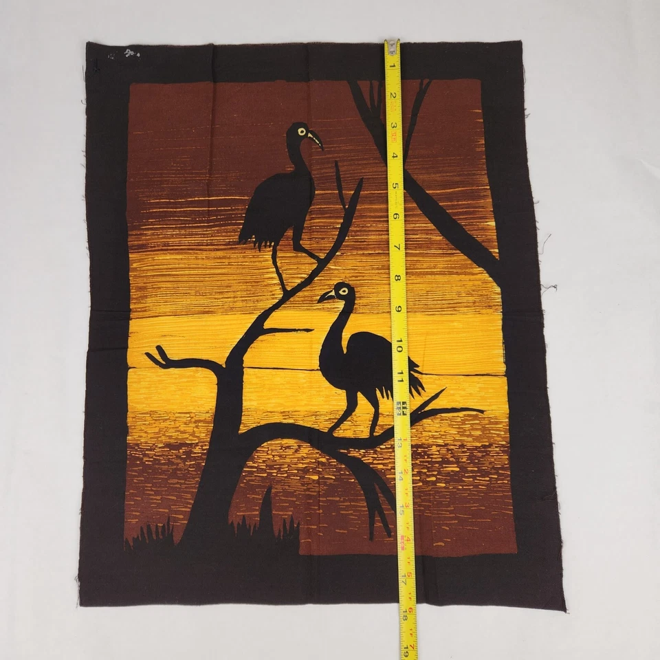 Vintage Batik Bird Fabric Panel 1980s Cotton 14x17.5 inch Black Birds Sunset - Image 4 of 4