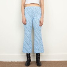 Vintage 1970s Geometric Printed Blue Double Knit Crop Kick Flare Pant Size XS/S