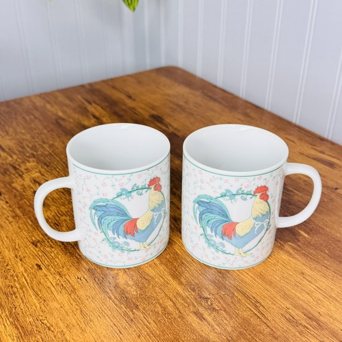 2 x VITAGE Japan Rooster Chicken Coffee Mug 1985 Fabrizio George Good Farmhouse - Picture 2 of 9