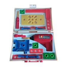 Vtg "Blue Box" Toy Drill Tool Set In Sears Case - Plastic Screwdriver, Screws