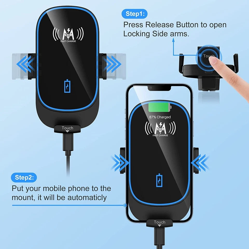 KKM Supporto Porta Telefono Ricarica Rapida Wireless 15W Caricabatteria da Auto - Immagine 4 di 4