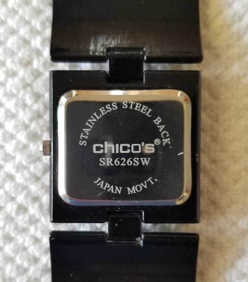 Reloj pulsera Chico's negro con inserciones de abulón esfera mop tamaño 6,25" batería nueva Foto 4 de 4