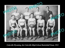 OLD 8x6 HISTORIC PHOTO OF COKEVILLE WYOMING HIGH SCHOOL BASKETBALL TEAM 1931
