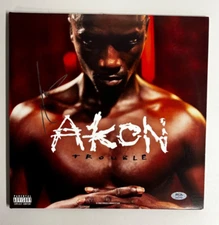 AKON signed (TROUBLE) Album Vinyl LP RECORD w/ COA PSA AO78847