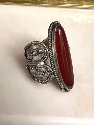 950 Sterling Silver Dark Orange Agate Ring Size 8 ๐ - Picture 2 of 9