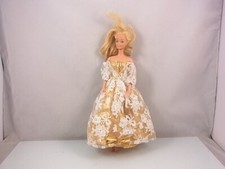 Barbie Doll Blonde Mattel Princess Dress Gold With White Lace Vintage Rare