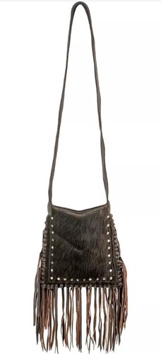 American West Fringed Genuine Leather Cowhide Cowgirl Messenger Bag - Picture 5 of 9