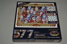 577 piece corkboard puzzle, Ceaco Silhouettes Here Comes Santa Winget, sealed