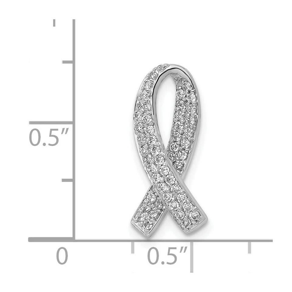Colgante deslizable de diamantes de oro blanco de 14 k para concientización sobre el cáncer de mama Foto 4 de 4