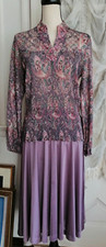 Vintage Dress Paisley Lace Sheer Top Long Sleeve 40s A-Line Dress Purple SZ 7/8