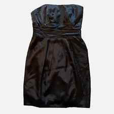 Davids Bridal Strapless Corset Mini Dress Size 10 Black Satin Pockets VTG 90s