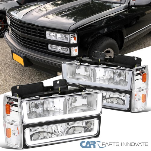 LED Tube Headlight Pair For 88-98 Chevy GMC Sierra C/K Silverado - Halogen Bulbs Included