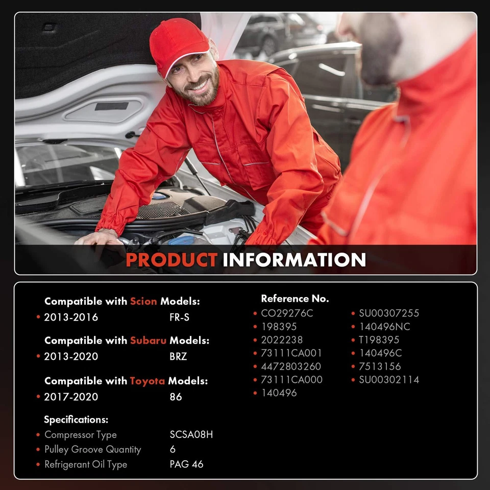 Compressor AC com polia de 6 ranhuras para Scion FR-S 13-16 Subaru BRZ 13-20 Toyota 86 - Imagem 2 de 4