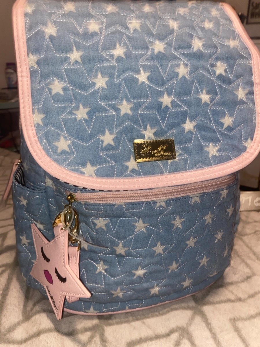 Luv Betsey Johnson Stars Backpack Quilted Pink & Blue Bag 