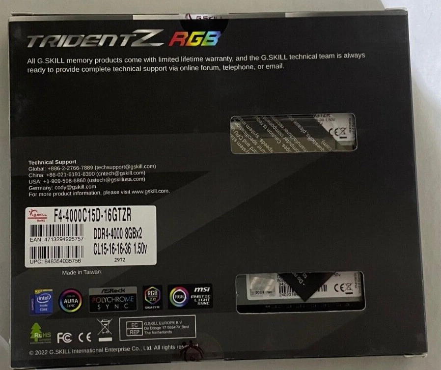 G.SKILL TridentZ RGB 16GB (2x8GB) 4000 MHz *15-16-16-36* DDR4 *CL15* - Image 2 of 3