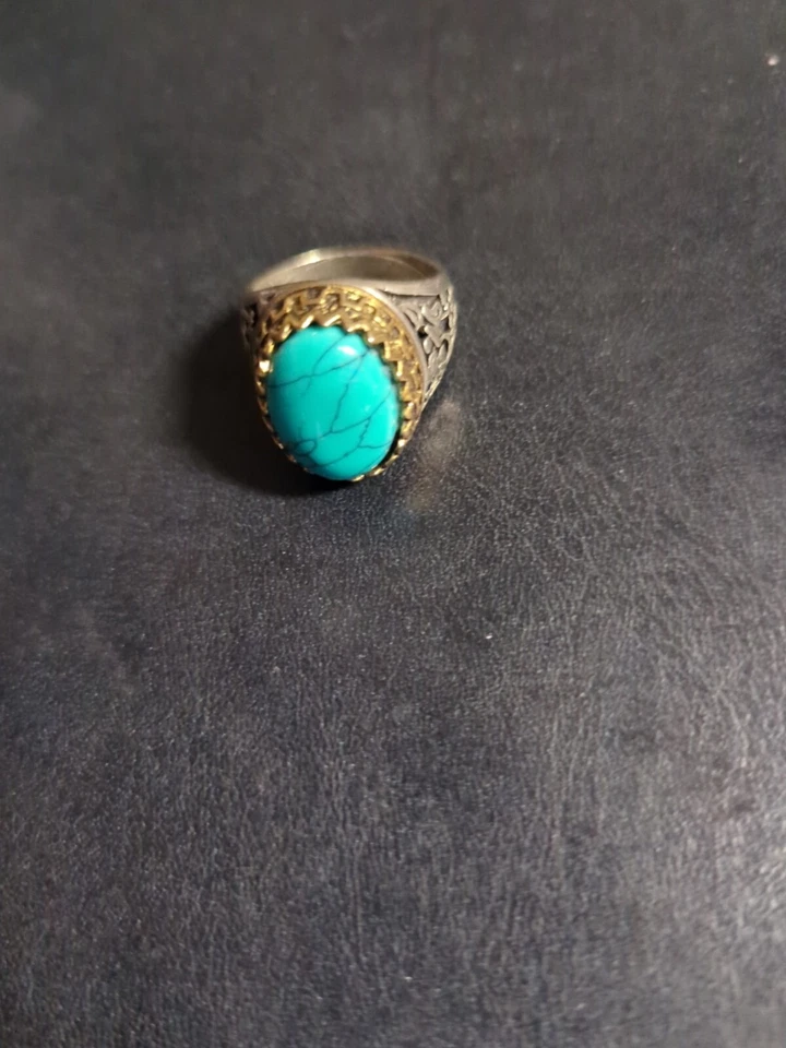 Anillo de Moissanita Ovular Howlita Turquesa Anillo de Acero Inoxidable - Talla 8-10 Foto 3 de 4