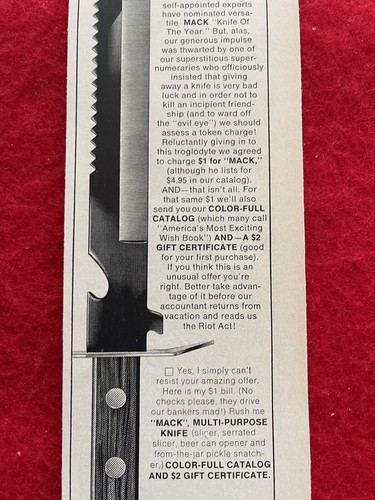 Vintage 1970 Print Ad Haverhill’s Knife Versatile Mack Knife Advertisement - Picture 3 of 6