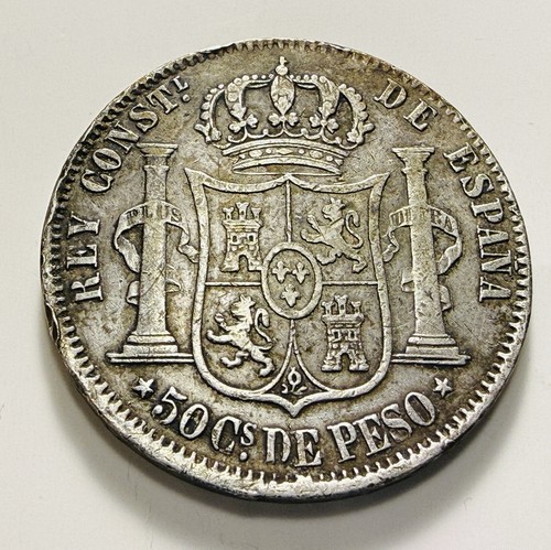 1883 PHILIPPINE SILVER 50 CENTAVOS CHOICE AU TOUGH Date