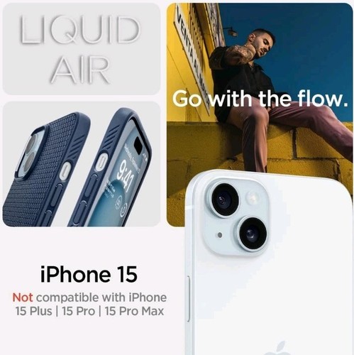 Spigen Liquid Air Case Compatible with iPhone 15 - Navy Blue - Picture 4 of 9
