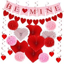 26PCS Decorations, Happy BE MINE Banner, Heart Felt Garland Paper Valentines