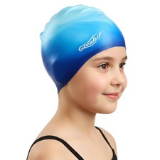 Swim Cap Kids - Silicone Swimming Cap for Girls Boys Teens Toddler Aged 3-15,...