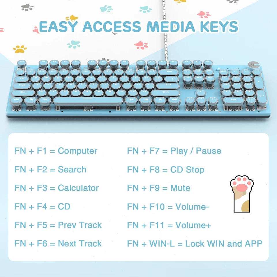 XINMENG X9 104Keys Wired Retro Vintage Gaming Keyboard &Mouse White LED Cute - Image 4 of 4