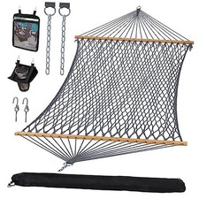  Double Outdoor Hammock, Polyester Rope Hammock with Strong Spreader bar, Grey