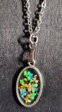 Handmade Resin Necklace - Stainless Steel Chain - Colorful Real Pressed Flowers