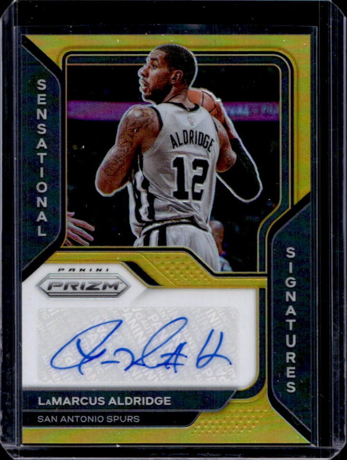 2020-21 Prizm LaMarcus Aldridge Sensational Signatures Prizm Gold Auto #/10