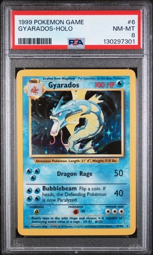 1999 POKEMON BASE SET UNLIMITED #6 GYARADOS-HOLO PSA 8