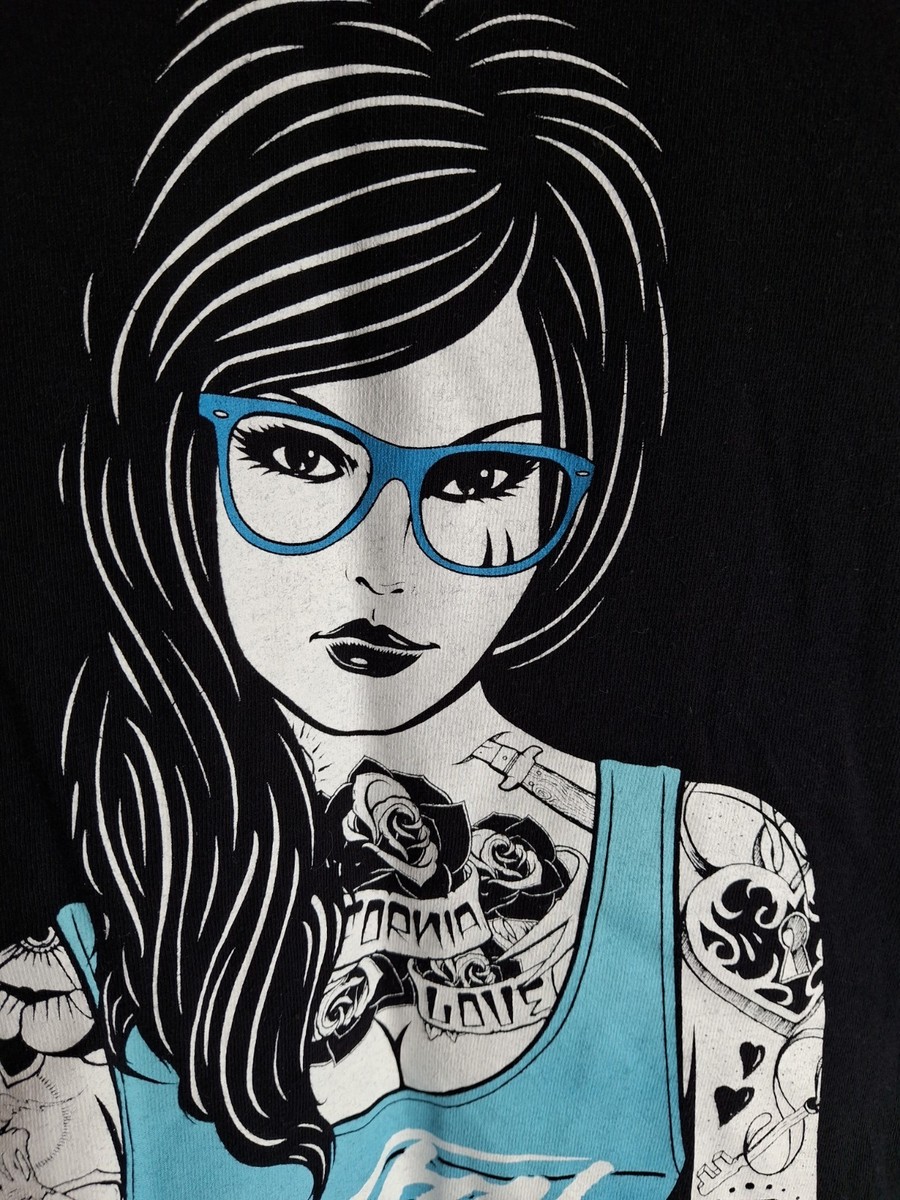 洋楽 Fatal Image Vintage FATAL Clothing Inked Lady Tattoos T-Shirt Size M Black